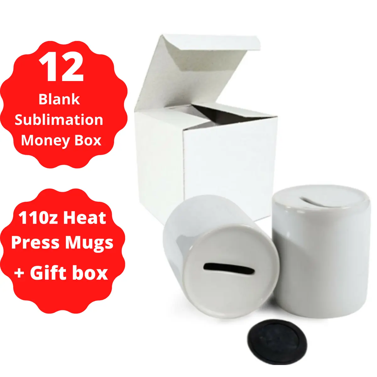 White Sublimation Cola Can Money Box Ceramic + Gift Box Mug Heat Press
